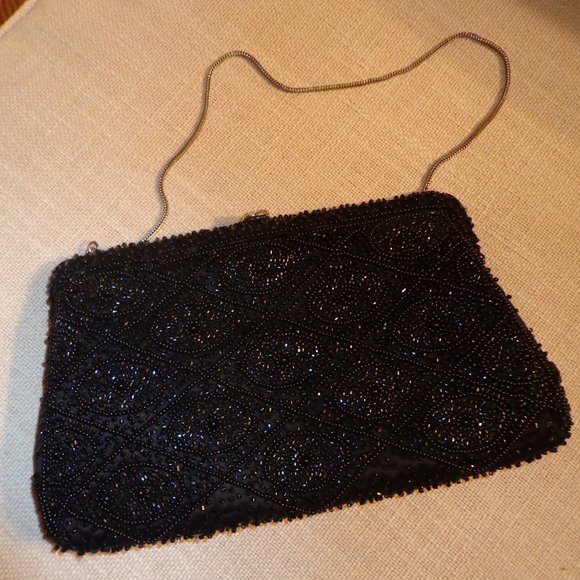 Festival Madrid Beaded Clutch Clasp Closure Black Silver Chain - Picture 2 of 13